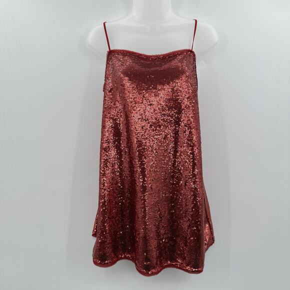 Free People Time To Shine Allover Sequin Slip Dress Size XS Red Mini Glam Grunge - Picture 3 of 13